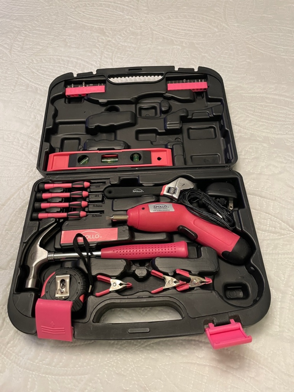 APOLLO Women’s Tool Set with Cordless Screwdriver Set in Hard Case w/Accessories